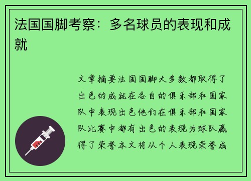 法国国脚考察：多名球员的表现和成就